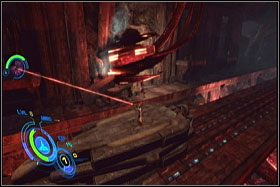 W wielkiej sali, na podłodze której biegnie trakcja dla sarkofagów, wejdź na platformę i obok jednego z przełączników wciśnij A - Misja 01 - Hall of Heroes (cz.2) | Solucja | Too Human - Too Human - poradnik do gry