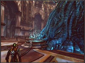 Choć w tej chwili nie jest to konieczne, możesz wejść do wielkiej sali, w której korzenie zapuściło cybernetyczne drzewo Yggdrasil - Aesir | Solucja | Too Human - Too Human - poradnik do gry