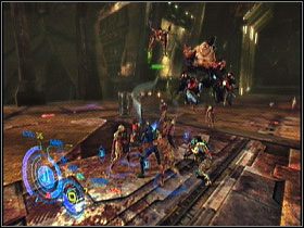 Kiedy będziesz przebijał się przez kolejne pomieszczenia i platformy, spotkasz nowy rodzaj groźnych przeciwników - grubasów lewitujących w małych pojazdach, którzy potrafią ożywiać nieumarłych i idących z Tobą żołnierzy zamieniać w trudne do pokonania zombie - Misja 04 - Helheim (cz.1) | Solucja | Too Human - Too Human - poradnik do gry