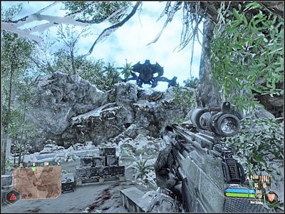 Zauważ, że po lewej stronie znajduje się chatka z zapasami (screen) - Dotarcie do kompleksu górniczego | Misja 4 | Crysis Warhead - Crysis: Warhead - poradnik do gry
