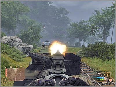 Przy wyjeździe z tunelu zaczaił się przeciwnik wyposażony w wyrzutnię rakiet (screen) - Pozostawanie w zasięgu pociągu #2 | Misja 6 | Crysis Warhead - Crysis: Warhead - poradnik do gry