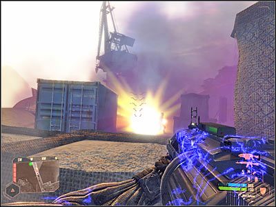 W celu zaliczenia tej misji musisz skorzystać z pokazanej na screenie kładki, dzięki czemu przedostaniesz się na łódź podwodną - Wejście na pokład okrętu podwodnego | Misja 2 | Crysis Warhead - Crysis: Warhead - poradnik do gry