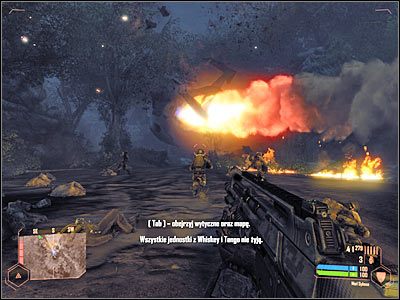 Kieruj się stopniowo na południowy wschód, podążając zgodnie z wytycznymi z pokazanej powyżej mapki - Oddalenie się od miejsca katastrofy | Misja 1 | Crysis Warhead - Crysis: Warhead - poradnik do gry