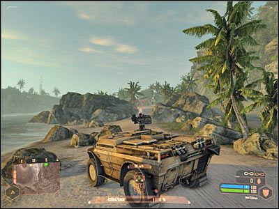 Podjedź teraz do miejsca, w którym znajdują się zabici żołnierze i zauważ, że od południa nadjechał kolejny łazik (screen) - Zniszczenie stacji propagandowej | Misja 1 | Crysis Warhead - Crysis: Warhead - poradnik do gry