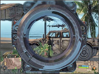 Zwróć uwagę na to, że w międzyczasie nad barem (cel 3) pojawił się wrogi śmigłowiec (screen) - Zabezpieczenie bazy KAL (1) | Misja 1 | Crysis Warhead - Crysis: Warhead - poradnik do gry