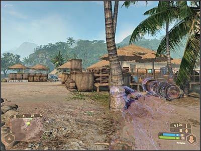 Wewnątrz baru odnajdziesz składzik broni, z którym powiązany jest trzeci poboczny cel misji (screen) - Zabezpieczenie bazy KAL (2) | Misja 1 | Crysis Warhead - Crysis: Warhead - poradnik do gry