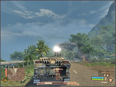 Przesuwaj się w stronę celu, pozostając na asfaltowej drodze i sukcesywnie eliminując wrogie maszyny (łaziki i ciężarówki) - Dotarcie do punktu zbornego | Misja 2 | Crysis Warhead - Crysis: Warhead - poradnik do gry