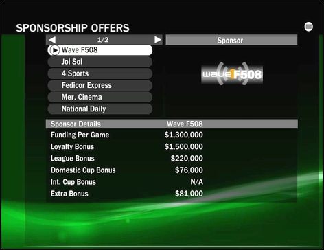 Opłata za mecz (Funding Per Game ) - to stała kwota wpływająca na konto klubu po każdym meczu - Sponsor | Tryb menedżerski w FIFA 09 - FIFA 09 - poradnik do gry