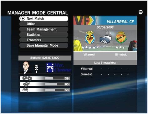 Następny mecz (Next Match ) - pozwala rozegrać spotkanie według kalendarza rozgrywek - Wewnątrz klubu | Tryb menedżerski w FIFA 09 - FIFA 09 - poradnik do gry