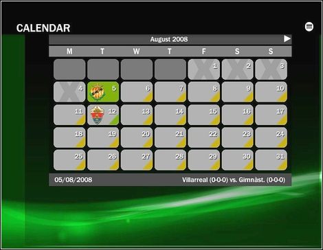 Klikasz na wolny dzień (zaznaczony żółtym trójkątem) i rozpoczynasz plan treningowy - Treningi | Tryb menedżerski w FIFA 09 - FIFA 09 - poradnik do gry