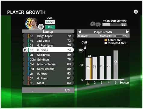 Wybierz opcję Postępu (Player Growth ) i zaznacz dowolnego zawodnika - Zespół, kontrakty, postęp | Tryb menedżerski w FIFA 09 - FIFA 09 - poradnik do gry