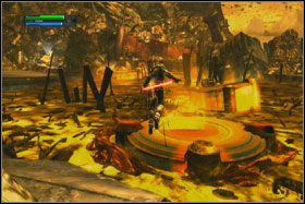 Kiedy obrócisz się w prawo, zobaczysz, że od następnej platformy dzieli Cię spory kawałek i raczej nie uda Ci się tam bezproblemowo przeskoczyć - Misja 02 - Raxus Prime (cz.1) - Star Wars: The Force Unleashed - poradnik do gry