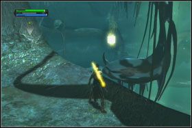 Trzeci z sześcianów wisi nad jednym z olbrzymich liści - Misja 03 - Felucia (cz.1) - Star Wars: The Force Unleashed - poradnik do gry