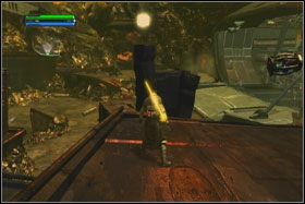 Obok miejsca, w którym powinieneś w tej chwili stać, będą co chwila przelatywać kontenery - Misja 08 - Imperial Raxus Prime (cz.2) - Star Wars: The Force Unleashed - poradnik do gry