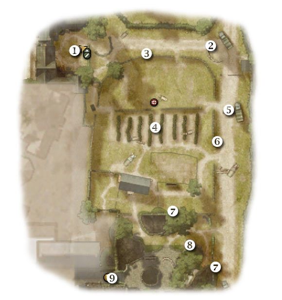 Oznaczenia: 1 - miejsce startu - Five-Oh-Sink - Zadanie 2 - Rozdział 3 - Brothers in Arms: Hells Highway - poradnik do gry