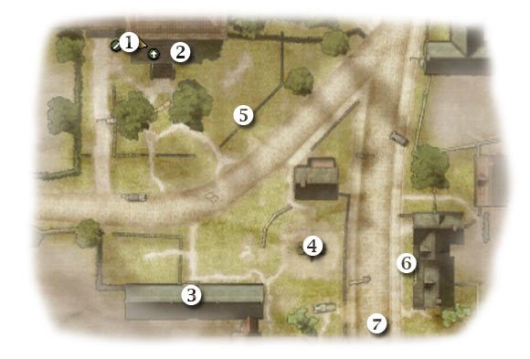 Oznaczenia: 1 - miejsce startu - Five-Oh-Sink - Zadanie 5 (cz.1) - Rozdział 3 - Brothers in Arms: Hells Highway - poradnik do gry