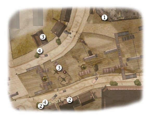 Oznaczenia: 1 - miejsce startu (nie można się stąd ruszyć) - Operation Garden - Zadanie 4 - Rozdział 5 - Brothers in Arms: Hells Highway - poradnik do gry