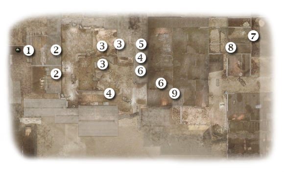 Oznaczenia: 1 - miejsce startu - Baptism of Fire - Zadanie 3 (cz.1) - Rozdział 6 - Brothers in Arms: Hells Highway - poradnik do gry