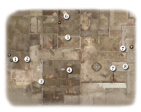 Oznaczenia: 1 - miejsce startu (kontynuacja) - Baptism of Fire - Zadanie 3 (cz.2) - Rozdział 6 - Brothers in Arms: Hells Highway - poradnik do gry