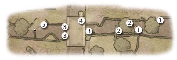 Oznaczenia: 1 - miejsce startu - Hell's Highway - Zadanie 2 - Rozdział 9 - Brothers in Arms: Hells Highway - poradnik do gry