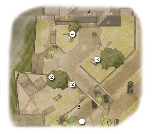 Oznaczenia: 1 - miejsce startu - Hell's Highway - Zadanie 5 - Rozdział 9 - Brothers in Arms: Hells Highway - poradnik do gry