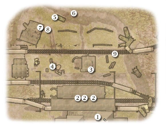 Oznaczenia: 1 - miejsce startu - Hell's Highway - Zadanie 6 (cz.1) - Rozdział 9 - Brothers in Arms: Hells Highway - poradnik do gry