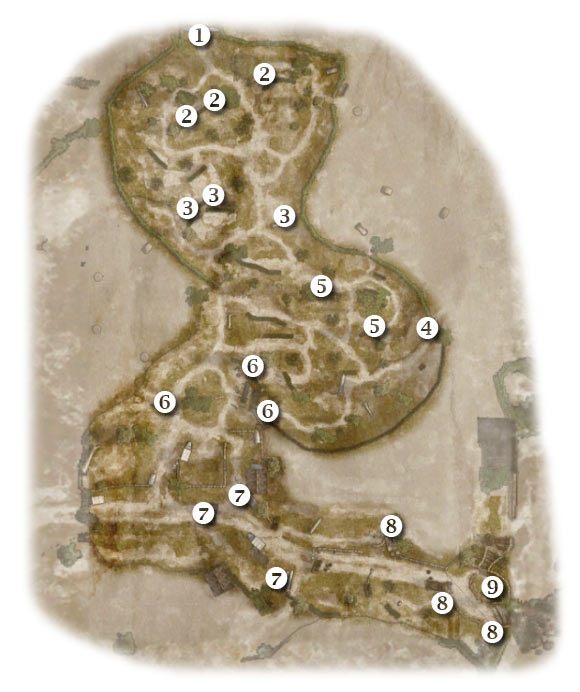 Oznaczenia: 1 - miejsce startu (kontynuacja) - Tooth and Nail - Zadanie 1 (cz.2) - Rozdział 10 - Brothers in Arms: Hells Highway - poradnik do gry