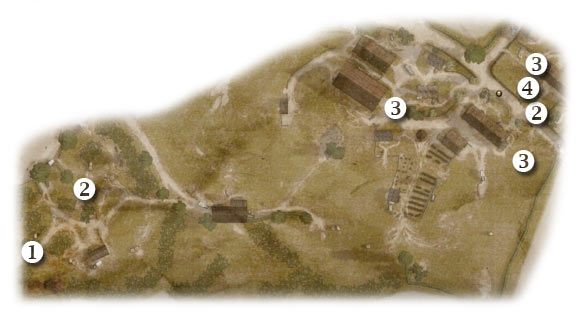 Oznaczenia: 1 - miejsce startu - Tooth and Nail - Zadanie 3 - Rozdział 10 - Brothers in Arms: Hells Highway - poradnik do gry