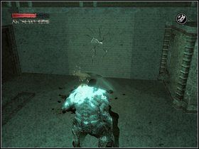 Gdy zniszczysz ścianę, odnajdziesz w pomieszczeniu xombium i schodki prowadzące na górę - Niestrudzona determinacja - Część trzecia - The Suffering: Zniewolony - poradnik do gry