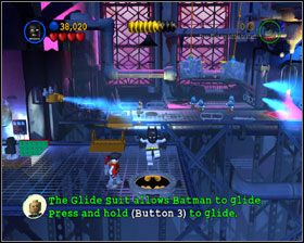Z rozwalonych klocków ułóż zwrotnicę oraz nowy strój dla Batmana (glide suit), za pomocą którego możesz dłużej latać - An Icy Reception (cz.1) | Heros Episode 1 | LEGO Batman The Videogame - LEGO Batman: The Videogame - poradnik do gry