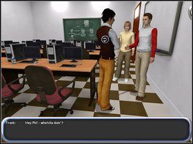 Tu wejdź do pierwszego pomieszczenia po lewej - to pracownia komputerowa - Brat przeciw bratu (Brother against Brother) cz.2 - The Hardy Boys: The Hidden Theft - poradnik do gry