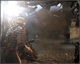 W pomieszczeniu znajdziemy Magazyn , błyszczący w oddali pierwszego obrazka Dziennik tekstowy oraz dwie skrzynki - W próżnię (cz.1) | Rozdział 07 | Solucja Dead Space - Dead Space - poradnik do gry