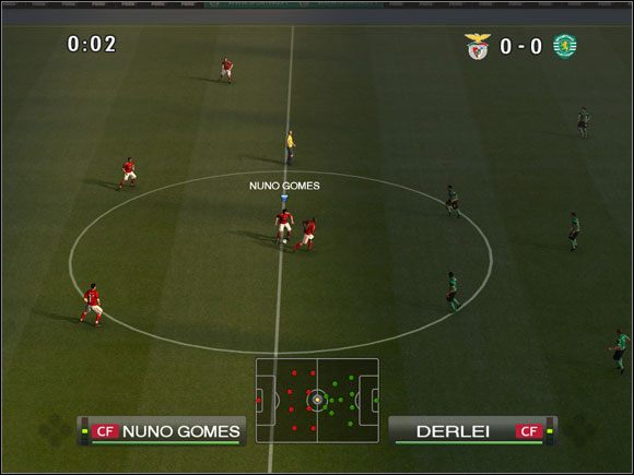 Zespół czerwony gra standardowym 4-4-2 oraz ustawionym Back Line = B - Krycie strefowe | Formacje i rozgrywanie | Pro Evolution Soccer 2009 - Pro Evolution Soccer 2009 - poradnik do gry