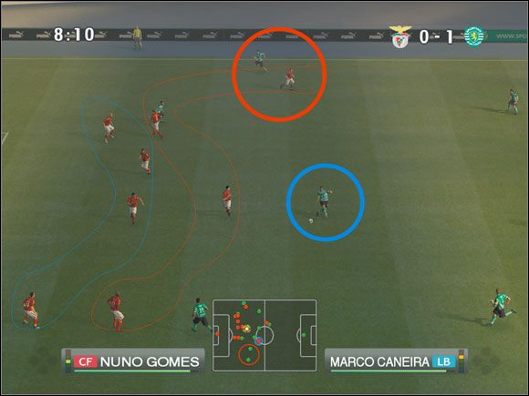 Na powyższym obrazku mamy przykład na modelowe krycie strefowe - Krycie strefowe | Formacje i rozgrywanie | Pro Evolution Soccer 2009 - Pro Evolution Soccer 2009 - poradnik do gry