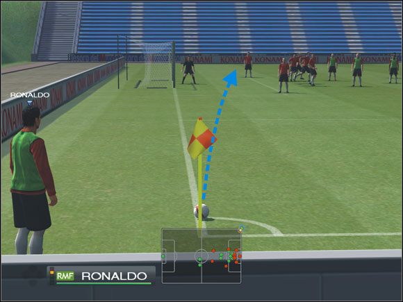 Można próbować wykorzystać trick przedstawiony na obrazku powyżej - Stałe fragmenty gry | Pro Evolution Soccer 2009 - Pro Evolution Soccer 2009 - poradnik do gry