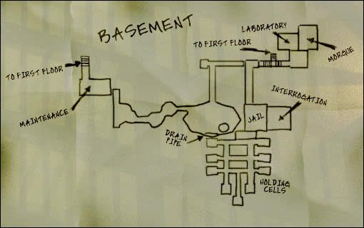 Stojąc przodem do pochodni pomiędzy korytarzami: ten po lewej doprowadzi nas do pomieszczeń obsługi technicznej i dalej na pierwsze piętro, natomiast idąc w prawo dotrzemy do więzienia oraz sali tortur - 03: Framed | Thief 2 The Metal Age - Thief 2: The Metal Age - poradnik do gry