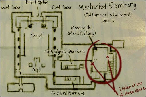 Zaczynamy przy głównej bramie Seminarium Mechanistów - 05: Eavesdropping | Thief 2 The Metal Age - Thief 2: The Metal Age - poradnik do gry