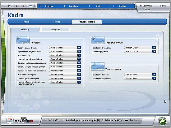 Sztab szkoleniowy - Asystent ( ZALECANY ) - Kadra i podział obowiązków (cz.2). - Drużyna - FIFA Manager 09 - poradnik do gry