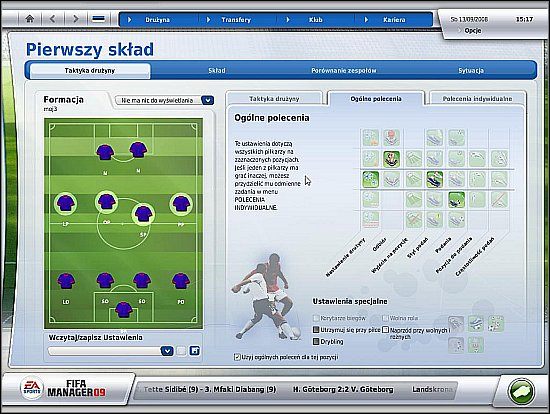 Oto lista ogólnych poleceń - Ustalanie taktyki i składu (cz.2) - Drużyna - FIFA Manager 09 - poradnik do gry