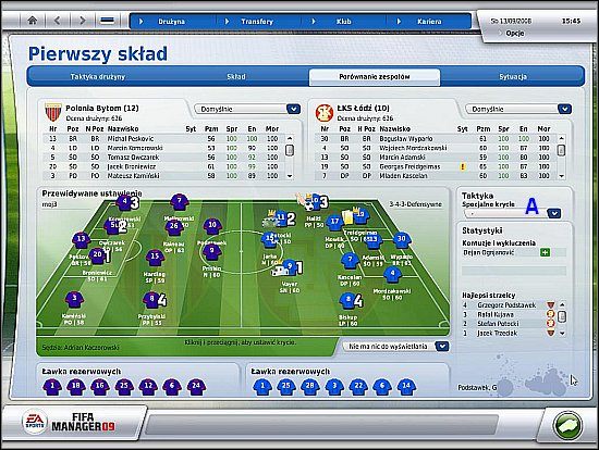 Wystarczy przeciągnąć defensora na wybranego napastnika - Ustalanie taktyki i składu (cz.2) - Drużyna - FIFA Manager 09 - poradnik do gry