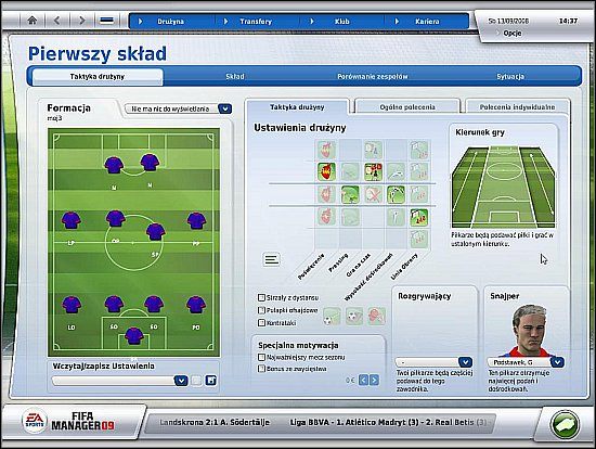 Oto lista ogólnych ustawień taktycznych - Ustalanie taktyki i składu (cz.1) - Drużyna - FIFA Manager 09 - poradnik do gry
