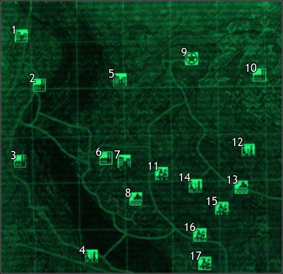 Oznaczenia na mapie - Mapa szczegółowa pustkowi - Sektor 1, 2 | Świat gry Fallout 3 - Fallout 3 - poradnik do gry