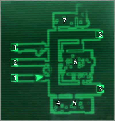 Oznaczenia: 1 - drzwi na Dziedziniec - Mapy szczegółowe - Cytadela | Świat gry Fallout 3 - Fallout 3 - poradnik do gry