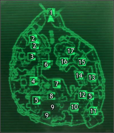 Oznaczenia: 1 - brama do Stołecznych Pustkowii - Mapa szczegółowa - Megatona | Świat gry Fallout 3 - Fallout 3 - poradnik do gry