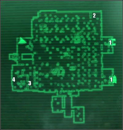 Oznaczenia na mapie: 1 - przejścia do: Stołeczne pustkowia - Fallout 3: Podręcznik przetrwania (Wasteland Survival Guide) - Megatona - Fallout 3 - poradnik do gry