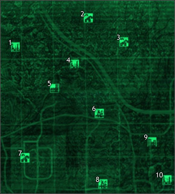 Oznaczenia na mapie - Fallout 3: Mapa szczegółowa pustkowi - Sektory 1 i 2 - Fallout 3 - poradnik do gry