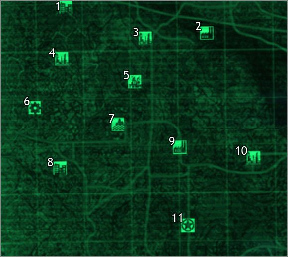 Oznaczenia na mapie - Fallout 3: Mapa szczegółowa pustkowi - Sektory 3 i 4 - Fallout 3 - poradnik do gry