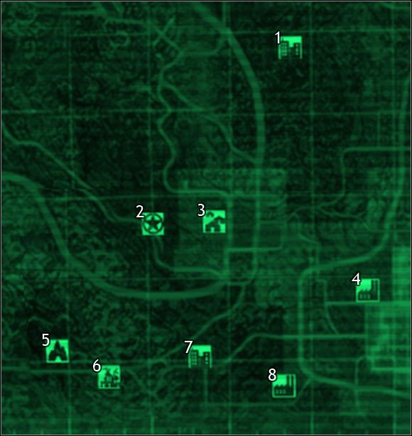 Oznaczenia na mapie - Fallout 3: Mapa szczegółowa pustkowi - Sektory 7 i 8 - Fallout 3 - poradnik do gry