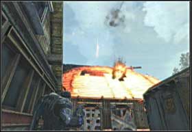 Rozpraw się z Szarańczą i podejdź do drzwi po przeciwległej stronie dachu - Barykady dróg (cz.2) | Ostrze włóczni | Gears of War 2 - Gears of War 2 - poradnik do gry