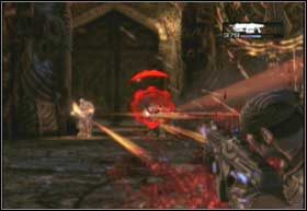 Po przejściu przez bramę będziesz musiał pokonać wyposażonych w szybkostrzelne karabiny Gatlinga Miażdżycieli - Gniazdo Szerszeni | Rój | Gears of War 2 - Gears of War 2 - poradnik do gry